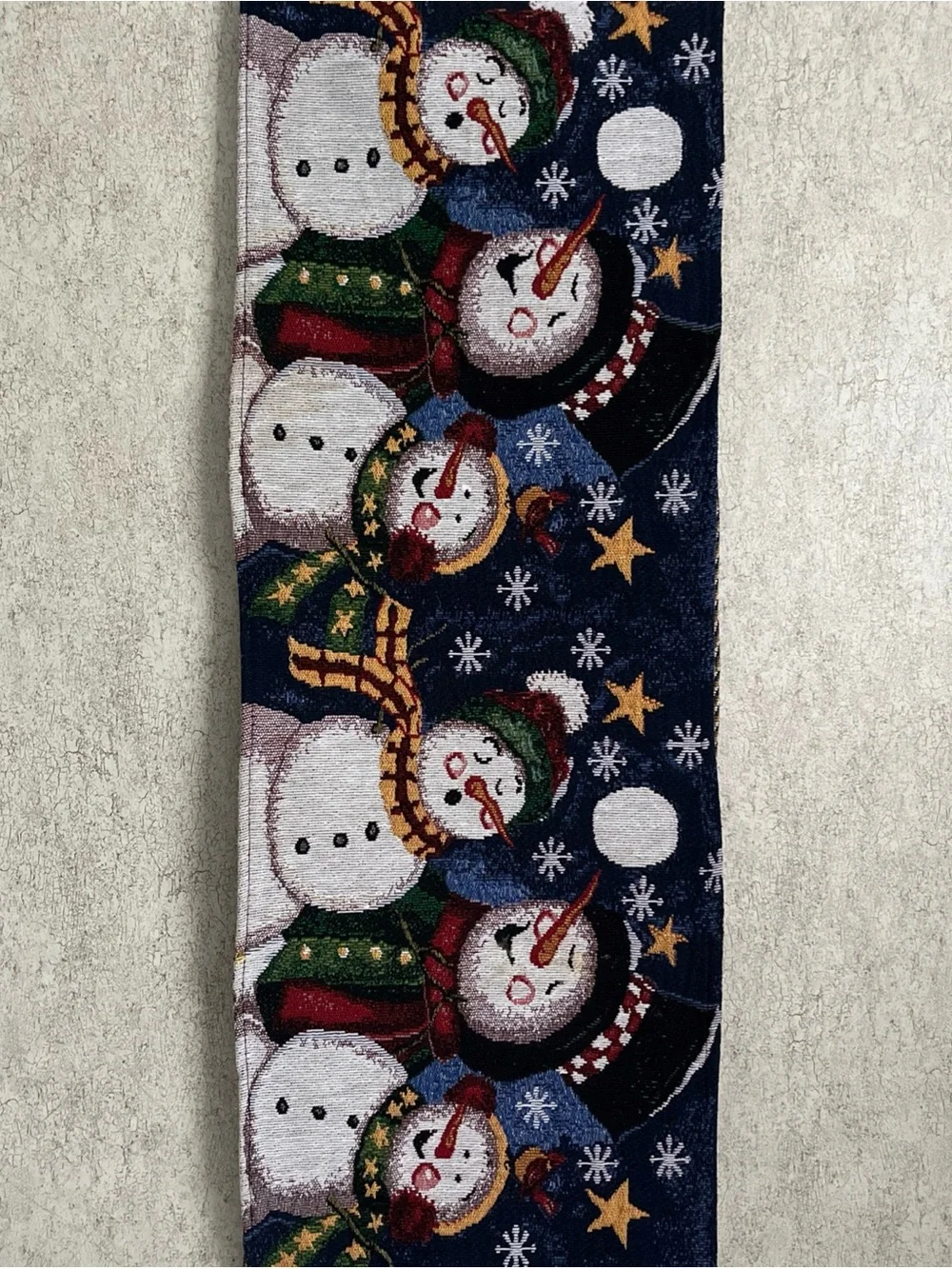 Tapestry Christmas Table Runner Christmas  Caroling Snowman Snowflakes 12”x66”